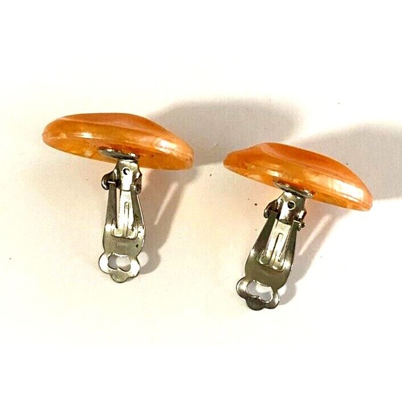Vintage Round Clip Earrings Orange Marked Made in West Germany - Picture 5 of 6